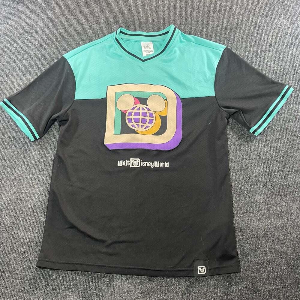 Walt Disney World Retro Athletic Soccer Jersey medium black teal embroidered